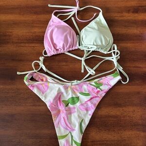 Floral Bikini Set with Pink and Green Accents